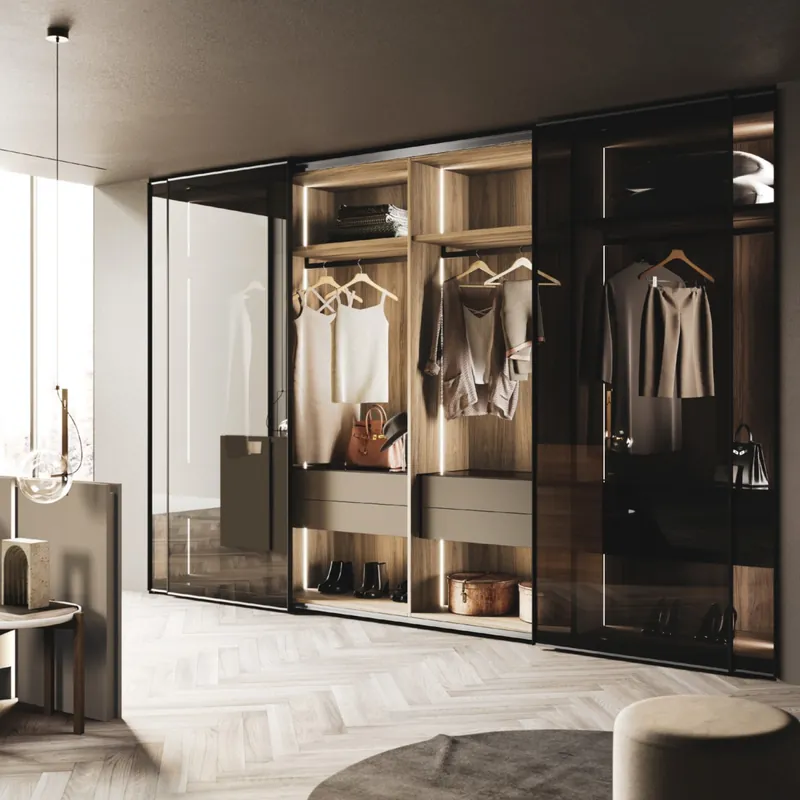 Naima Wardrobe with smoked glass and integrated LED lighting